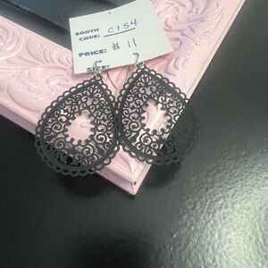 Black Filigree Teardrop Dangle Earrings - Unbranded